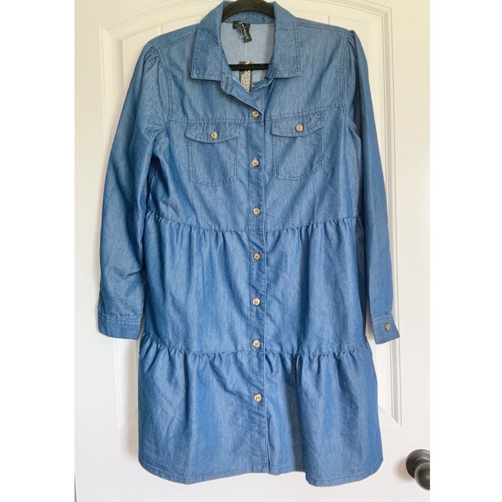 Derek Heart Tiered Button Front Denim Dress